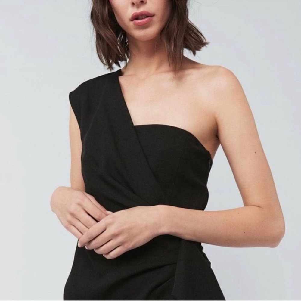 Victoria Victoria Beckham Black One Shoulder Linen Blend Mini Dress